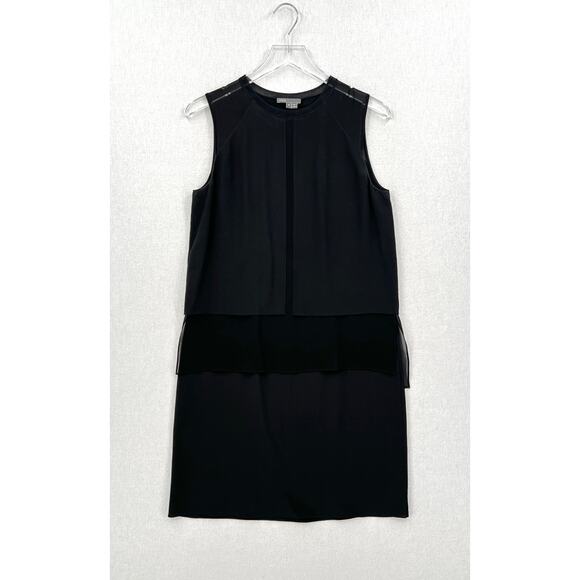 VINCE Silk Dress Womens Small Black Sleeveless Layered Shift Crew Knee Length - Picture 2 of 16